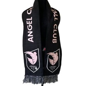 Angel‎ City FC Black Pink Grey Scarf Fringe Womens Soccer 32x7.5" + Lapel Pin